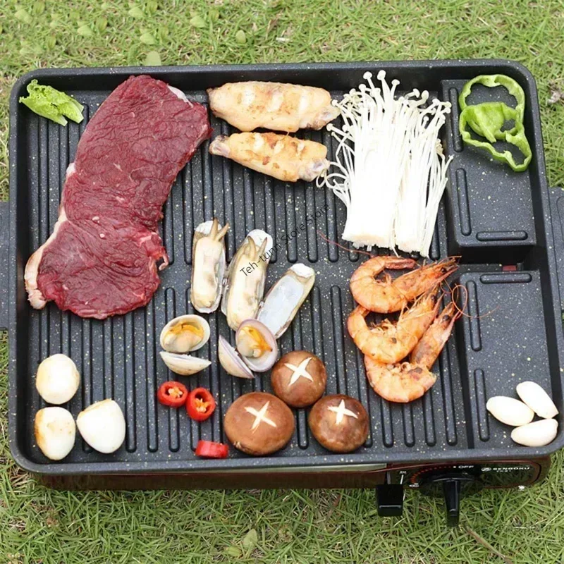 Placa de sartén para parrilla de barbacoa, recubrimiento antiadherente portátil, estufa de Gas butano, placa de cocina rectangular coreana, 32X26cm