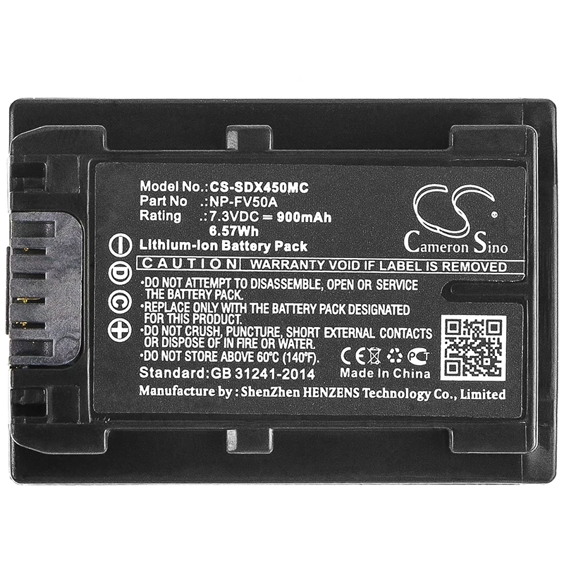 Li-ion Camera Battery for Sony, 7.3V, 900mAh, FDR-AX40, FDR-AX45, HDR-CX625, HDR-CX680, NEX-VG30, NP-FV50A