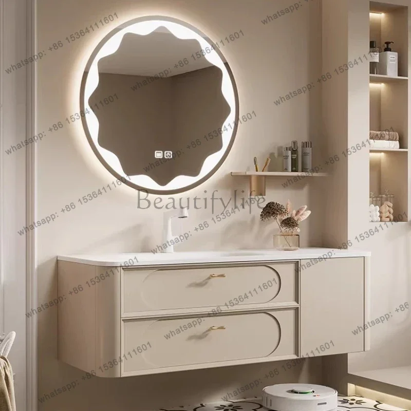 

Arc ceramic integrated basin French bathroom cabinet combined toilet cream wind washing table