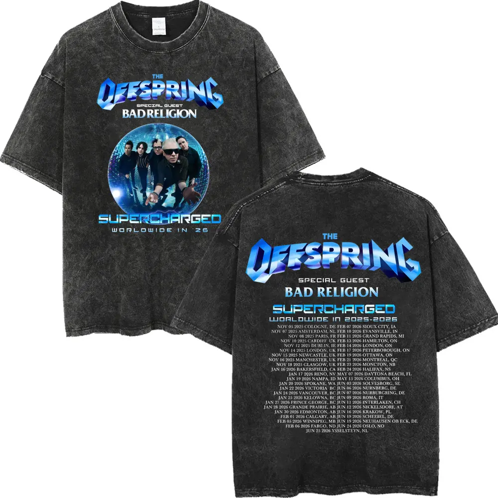 

Vintage Washed The Offspring Supercharged Tour 2026 Graphic T Shirts Fashion Rock Punk T-shirt Men Women Casual Loose T-shirts