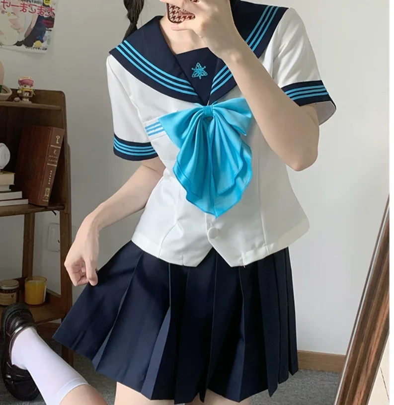 Summer New Fashion Slim Navy Collar Jk Uniform Sets Sweet Japanese Age-reducing Shirt High Waist A-line College Pleated Skirt