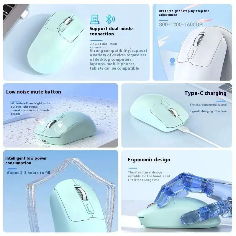 Drahtlose Bluetooth Bunte Maus Dual Modus 2,4G Typ-C Wiederaufladbare Optische Ergonomische Gamer Rosa Mäuse Stumm Büro Für Laptop PC