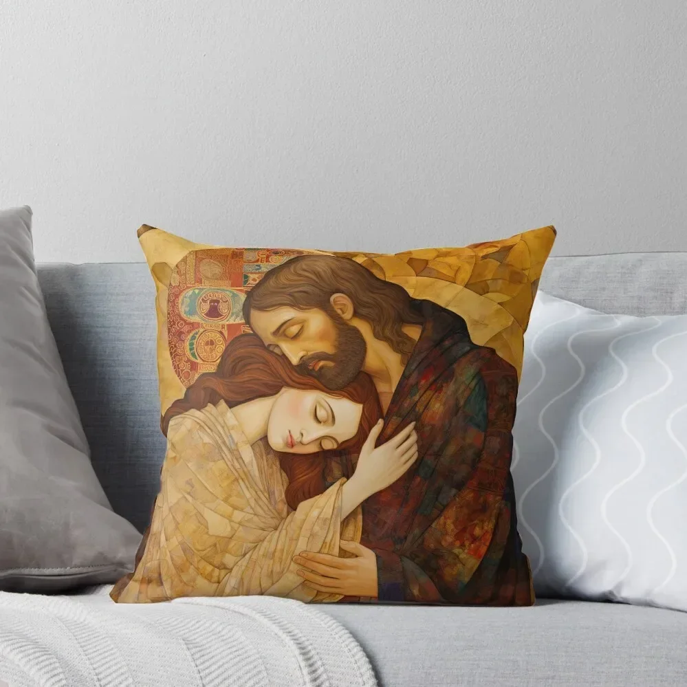 Healing Love- The Embrace of Christ and Mary Magdalene Throw Pillow Pillows Aesthetic Couch Cushions Cushions Cover pillow