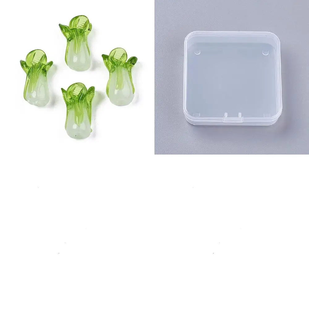 50pcs Lampwork Glass Beads Green Vegetable Lampwork Cute Cabbage Loose Beads Handmade Glass Spacer Beads for Jewelry
