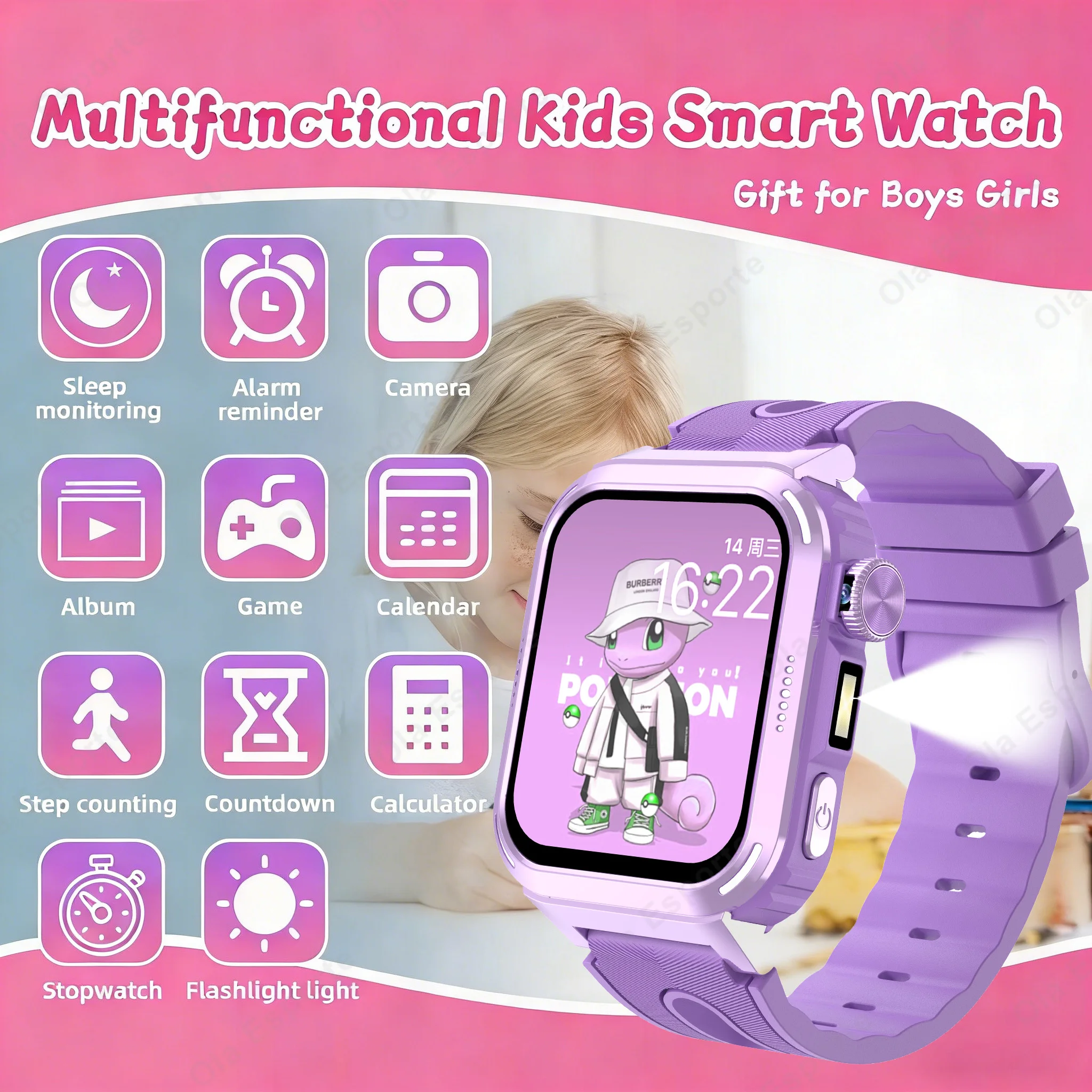 

Новые детские умные часы 2026 года, 400 мАч, с мультиспортивными режимами, фонариком, будильником, калькулятором, детские игровые смарт-часы для мальчиков и девочек HT30