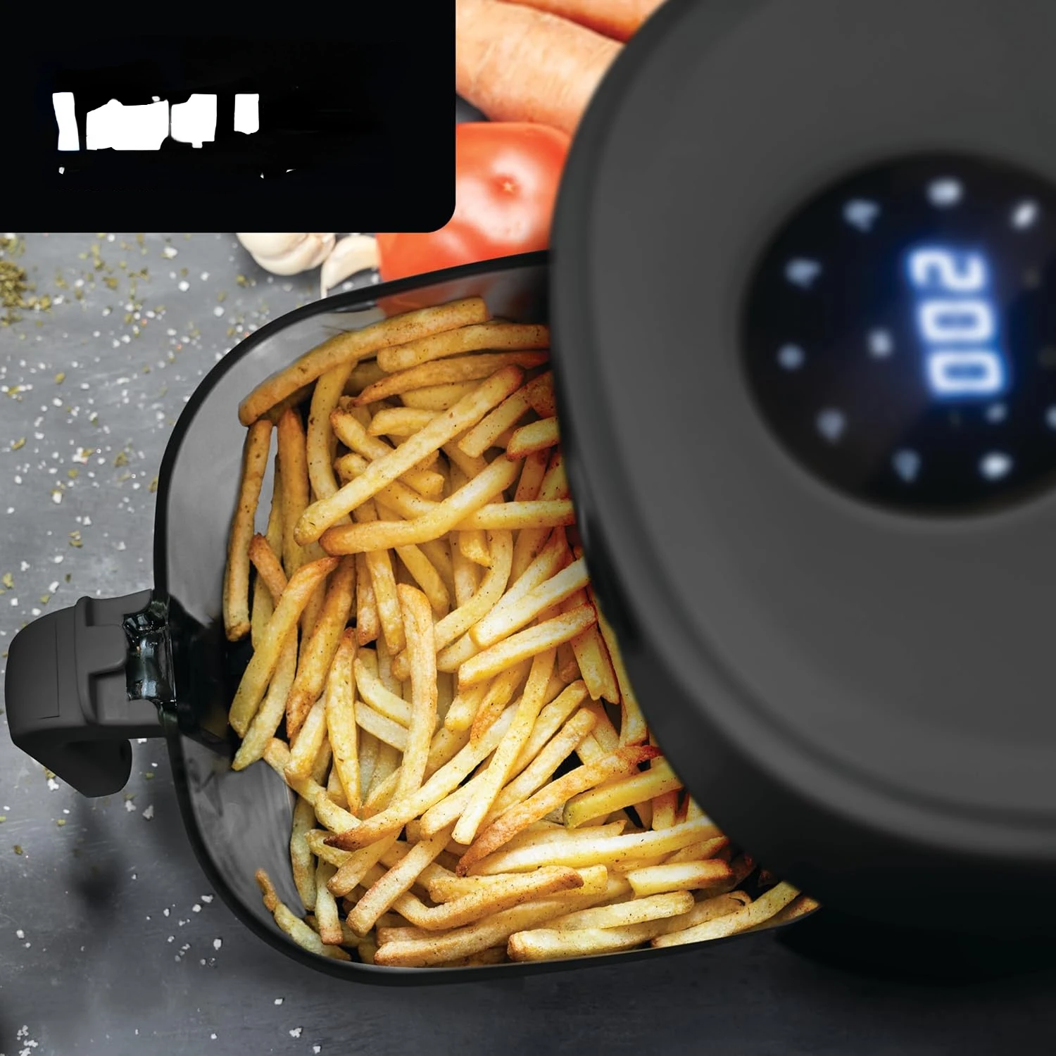 1200W 4qt ดีไซน์หม้อทอด Air fryer ทันสมัย, ตะกร้าแก้ว, เครื่องล้างจานปลอดภัย, จอแสดงผลดิจิตอล, 6 Presets-VARIABLE TEMP 175 °F ถึง400 °F