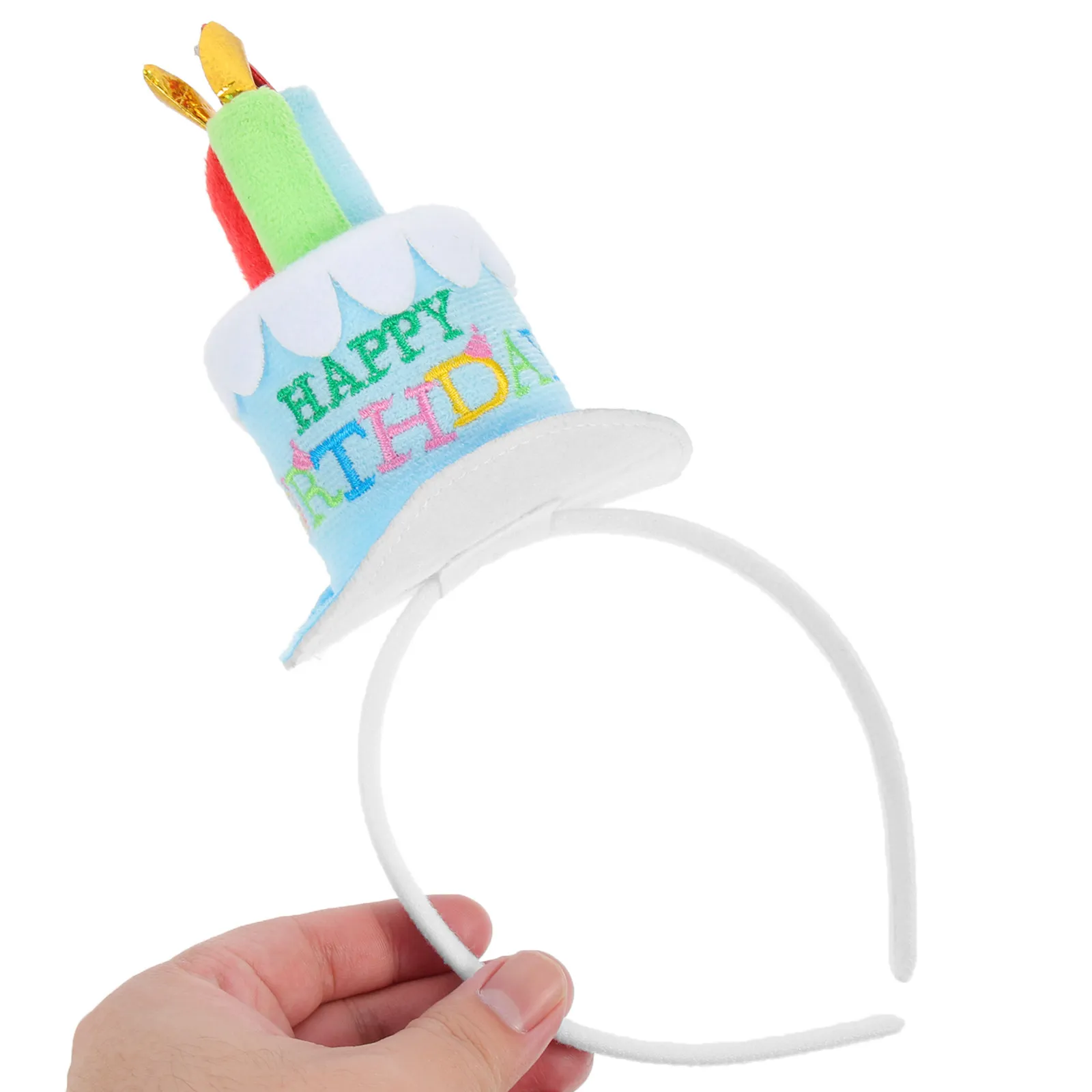 Happy Birthday Cake Candles Headband Blue Fabric Wrapped Band Party Hair Accessory Women Girls Fancy Dress Hat Cute Celebration view 3