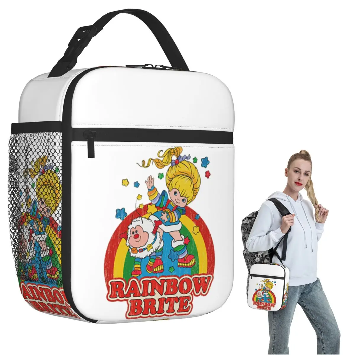 

Винтажная термосумка Rainbow Brite с красочным дизайном для женщин и детей, портативная сумка-тоут для еды, термосумка для обедов
