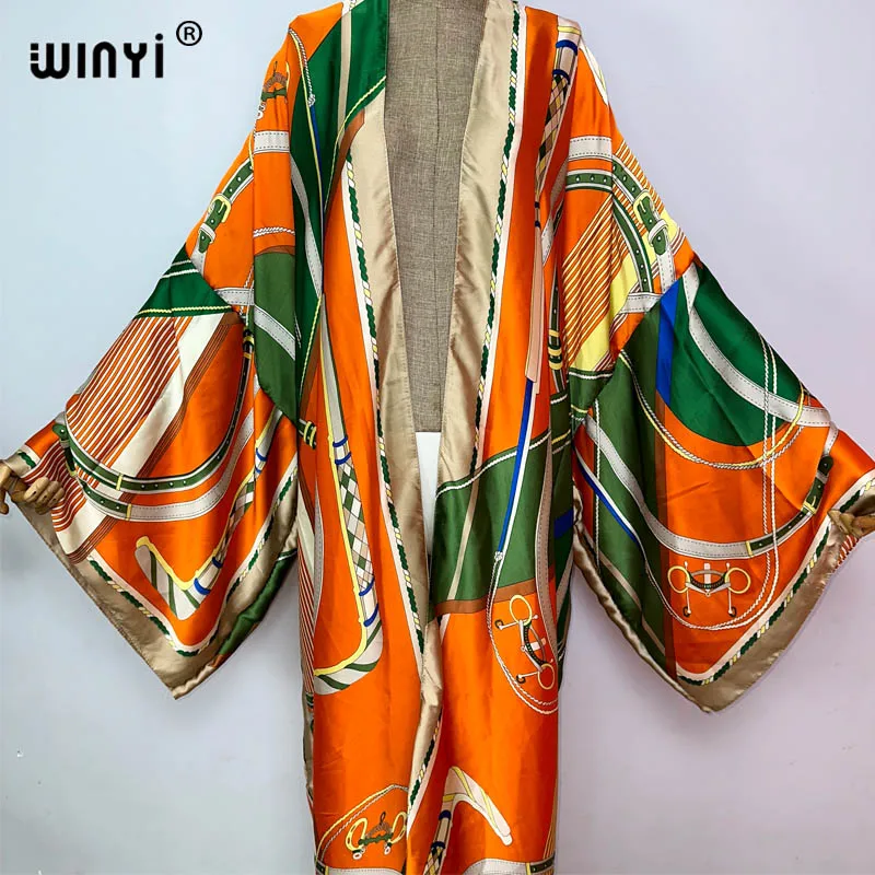 WINYI-Cardigan imprimé pour femmes, robe longue d'été, robe de soirée élégante, style Boho, ample, plage, vacances, natation, cover-up Kimonos