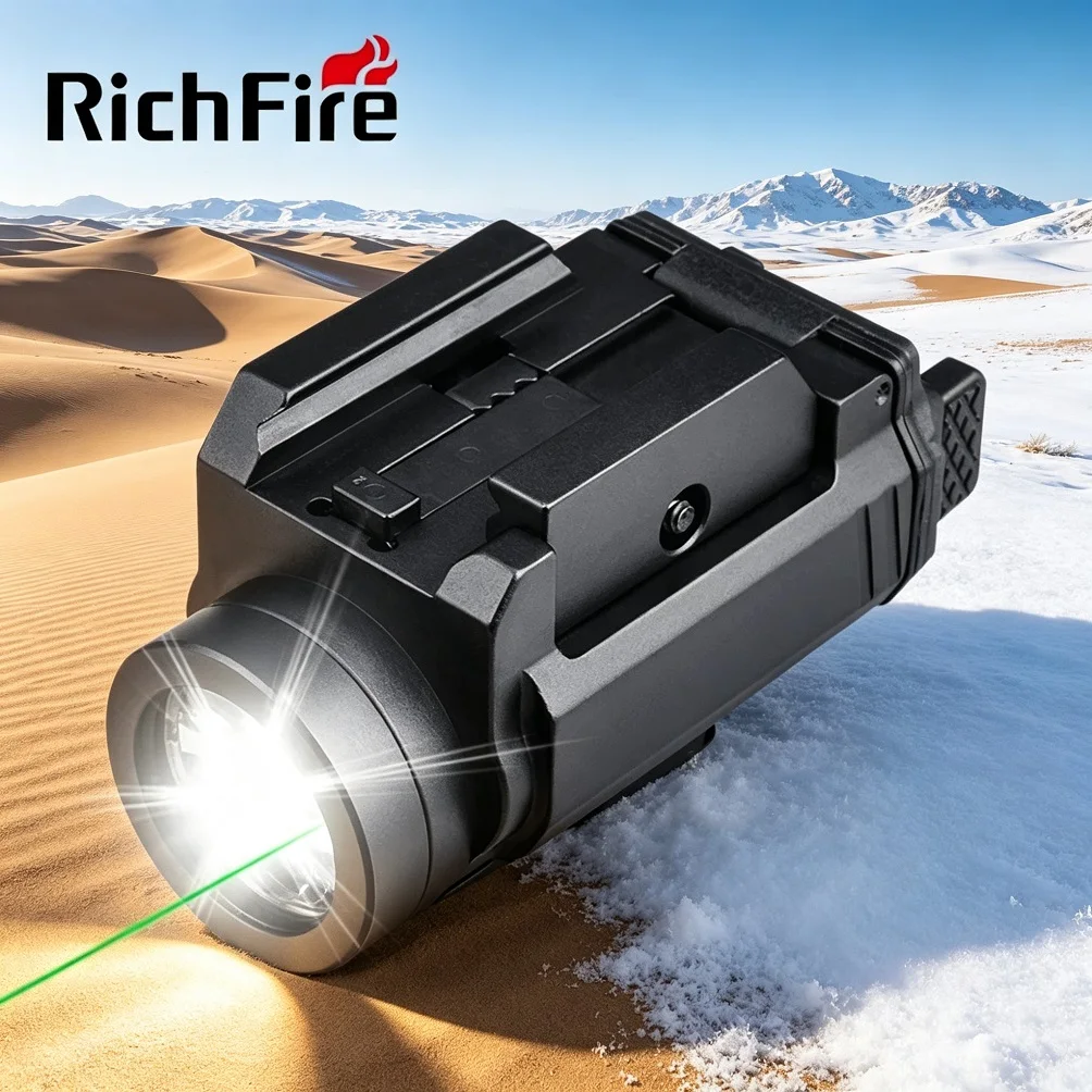 Richfire Compact Tactical Flashlight 1000LM 2‑in‑1 White Light & Green Laser Shockproof Torch for Hunting Patrol 20mm Rail Mount