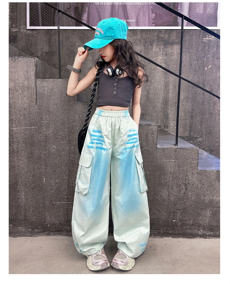 Kinder Y2K Neue Lässige Baumwoll-Cargohosen Gothic-Sprühdruck-Hosen Mädchen Mode Streetwear Unterteile Kinderbekleidung Jogginghosen – Detail 15