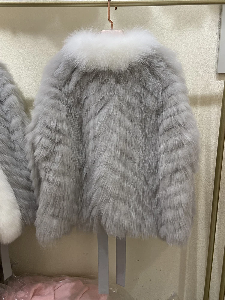 Neue Ankunft Frauen Winter Warm Echte Fuchs Pelz Streifen Genäht Toghter Oversize Lose Winter Natur Fuchs Pelz Kragen Mantel