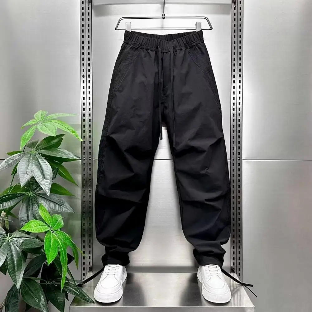 Men's Jogger Pants Drawstring Waist Cargo Pants with Pockets Loose Fit Casual Solid Color Sports Trousers for Street Travel