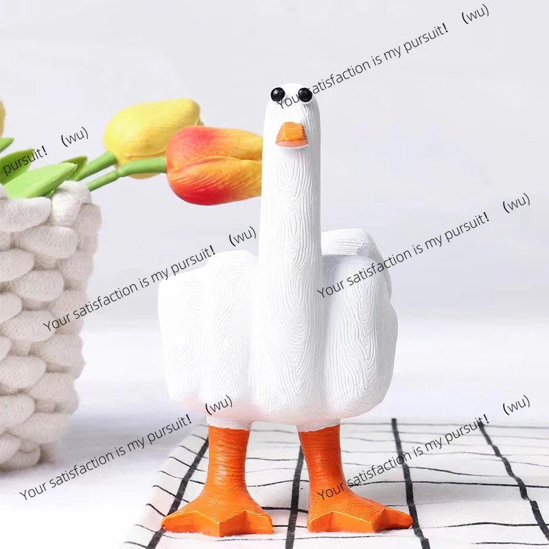Middle finger duck desktop mini ornament, resin handicraft simulation duck ornament, garden garden decoration