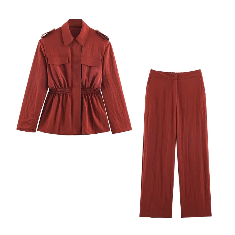 、Guobioziy Women's Suit 2026 Early Autumn New Fashion Long-Sleeve Padded Shoulder Safari-Style Jacket with Flowing Wide-Leg Pant