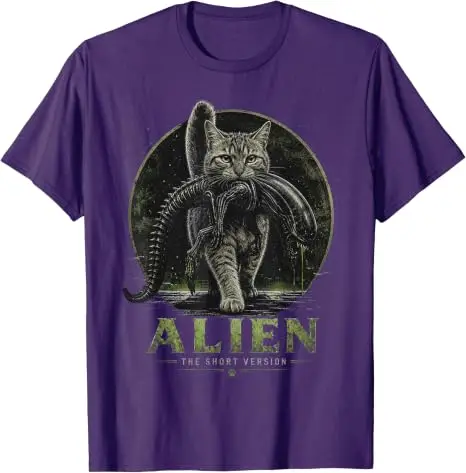 Alien Kurzversion Katze Sci-Fi Horror Parodie Lustiges T-Shirt Y2k UFO Katze Alien Grafik Damen Herren Kleidung Geeks Einzigartiges Neuheiten-T-Shirt – Detail 12