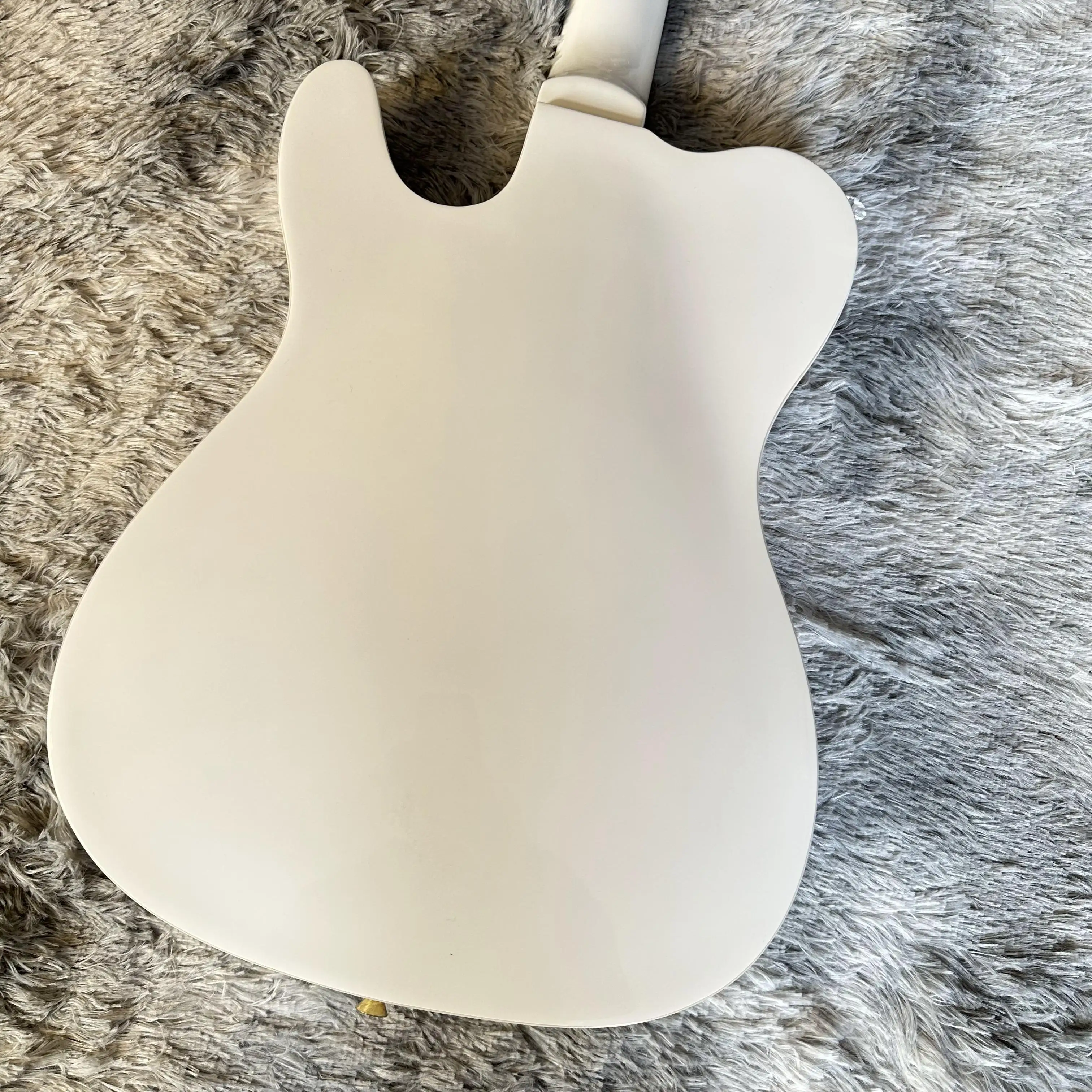 White Semi Hollow Thin String Electric Guitar With F-Shaped Hole HH Dual Coil Pickups Gold Protective Plate, Rosewood Fingerboard, Large Tremolo Gold Hardware Cherry Wood Body Available In American Warehouse Free Shipping