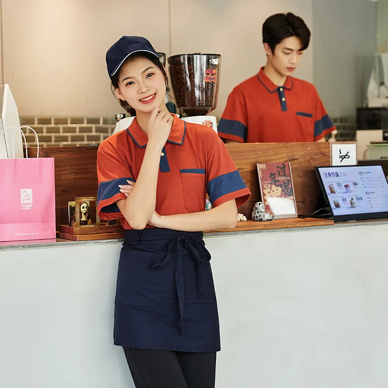 Cafe Waiter Unfiorm for Man Coffee Shop Woman Waitress Uniform Restaurant Staff T-shirt Hotel Food Service Kitchen Work Wear