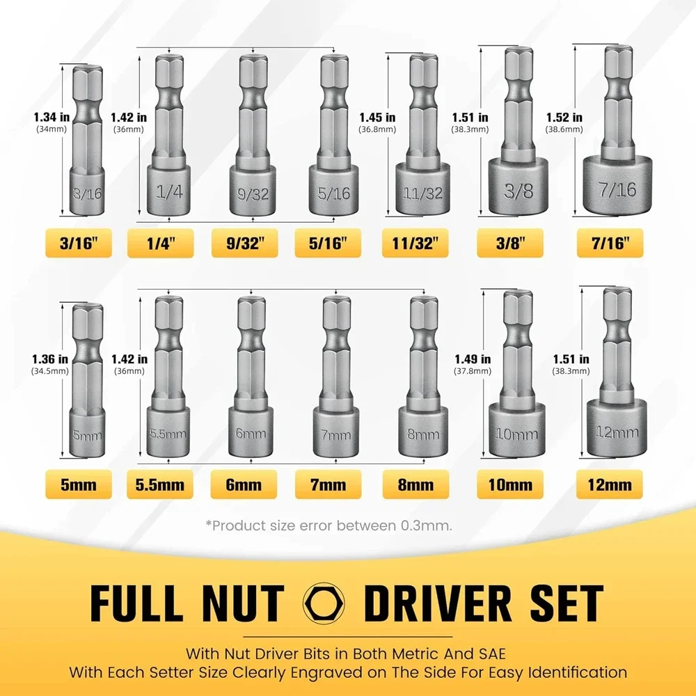 9/14PCS Powerful Socket Hexagonal Wrench Hexagonal Handle Screwdriver Socket Extension Rod Pneumatic Screwdriver Insert Tool Set gallery 1