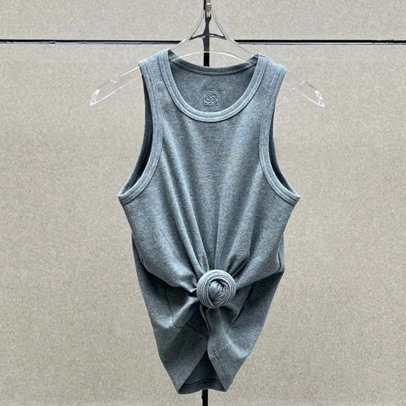 Damesvest Nieuw elastisch gebreid slim fit mouwloos topje voor zomer 2026 puur katoen ronde hals pullover Dames corset T-shirt