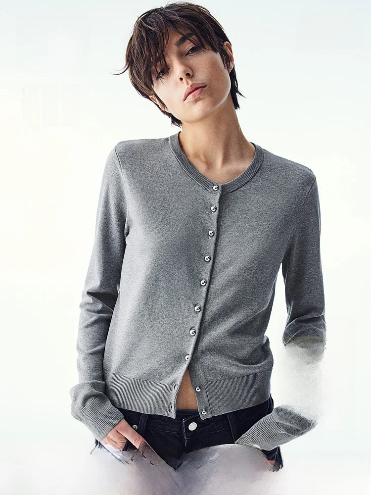 

Warm Wine Red Knitted Cardigan Coat HM Women's Faion Soft Long Sve round Ne ort Sle Casual Regular Fit Autumn Winter