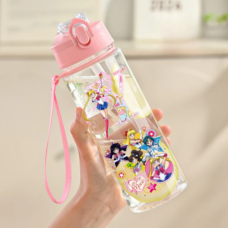 Sailor Moons Water Bottle with Straw Kids Cute Letter A-Z Cup Girls Outdoor Sports Kettle Children Large Capacity 900ml Mug Gift view 5
