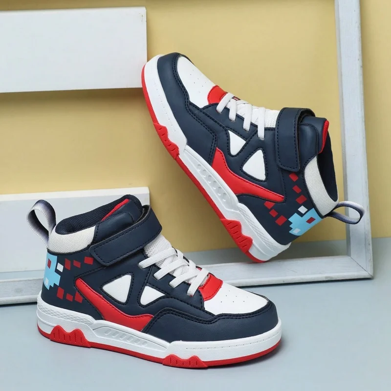 

A pair of children's four-season leather high-top sports shoes, soft and comfortable sneakers, sizes 28-39，YC-D015