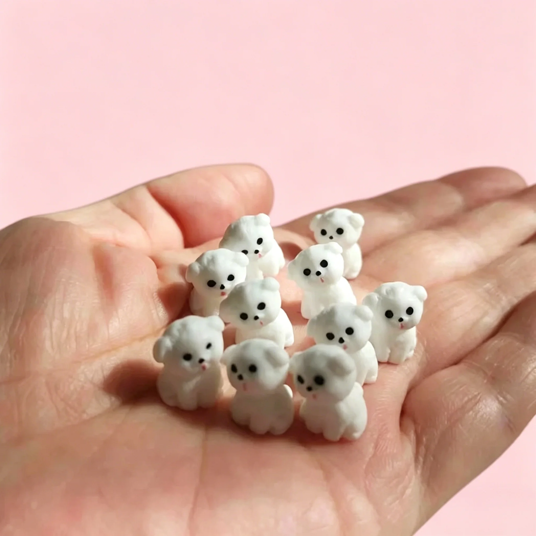 Kawaii Mini Fluffy White Dog Charms 10Pcs Resin Puppy Figurine DIY Craft & Dollhouse Garden Scene Decoration