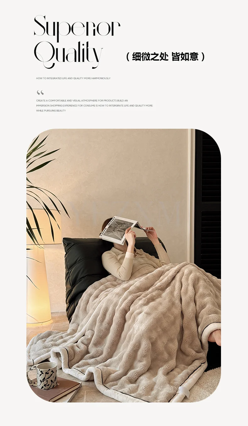 Ultra Soft Imitation Rabbit Fur Throw Blanket Autumn Warm Bubble Fleece Blanket for Bed Sofa Travel Single Double Plush Plaid