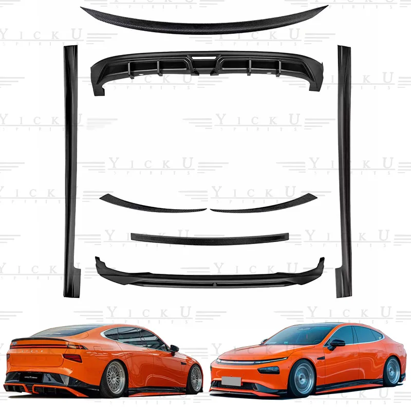 

YF PP material body kit front lip side skirt rear lip carbon fiber spoiler light eyebrow suitable for Xiaopeng P7