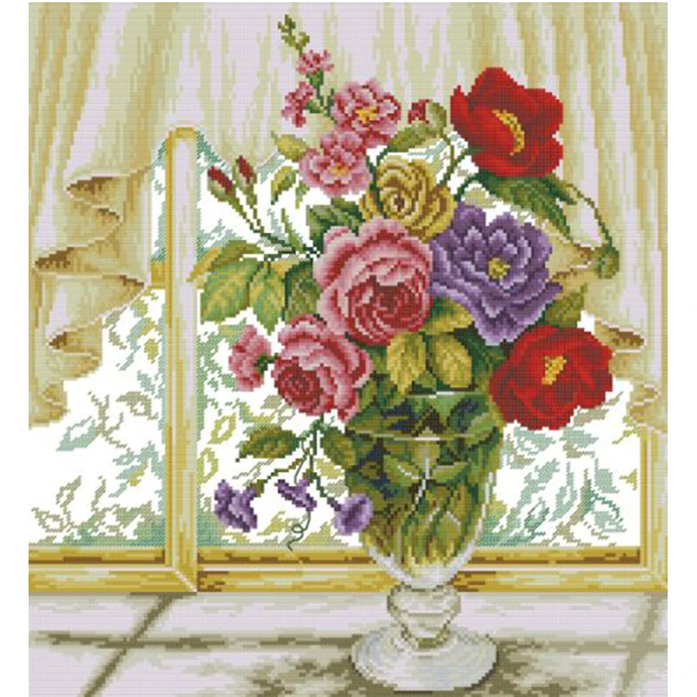 

Beads embroidery Diy bead embroidery kits Flower vase beadwork sets craft pearl 3mm printed cotton canvas beads Cross Stitch