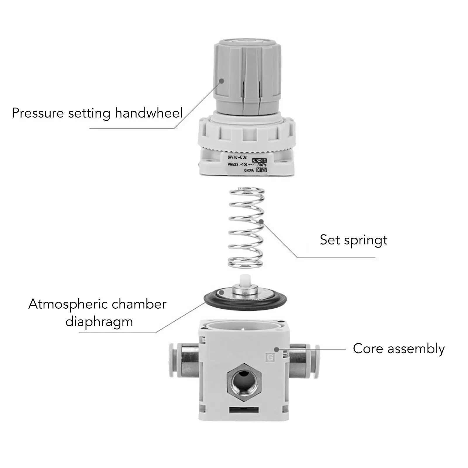 Regulador de pressão de vácuo pneumático com travamento automático -100 a -1,3Kpa, válvula de controle ajustável para regulação de precisão