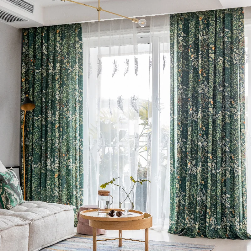 French Modern Minimalism Curtains for Living Room Bedroom Dining Room Pastoral Style Fully Opaque Cotton Printed Curtain Window