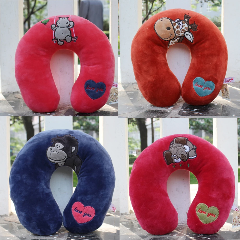 Presente dos desenhos animados para a mulher te amo bonito u pescoço travesseiro recheado amor você coração bordado brinquedos colar macio boneca produto para mulher