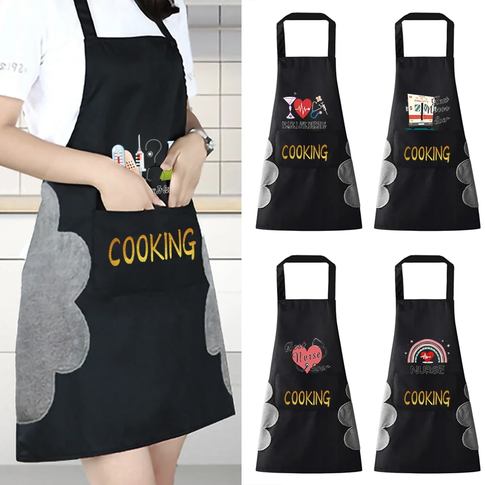 

New Cooking Kitchen Aprons Women Oil-proof Waterproof Apron for Men Nurse Series Fashion Coffee Work Bib Wipe Hand Overalls