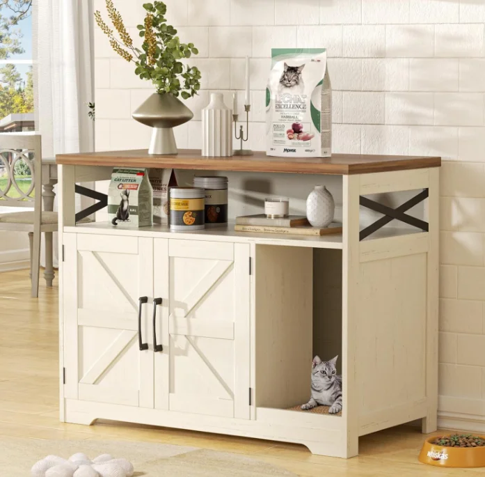 Modern Wood Cat Litter Box Enclosure Hidden Litter Box Furniture Scratch Pad Indoor Living Room Cat House Washroom End Table