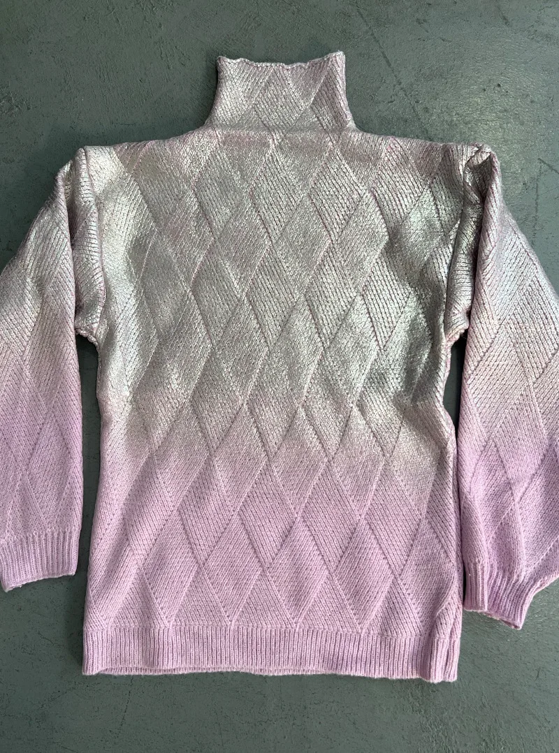 Elegant Sweaters Women's Clothing Streetwear High Neck Gradient Fashion Plaid Pullover Casual Long Sleeves Tops for Female Y2k