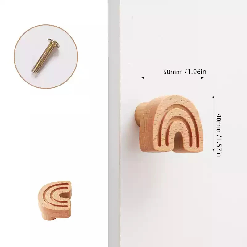 2Pcs Wooden Rainbow Pulls, Solid Wood Cabinet Knobs