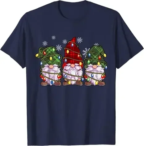 Gift Family Matching Xmas Holiday Cute Graphic Tee Top Three Gnomes Shirts Men Women Buffalo Plaid Red Christmas T-Shir