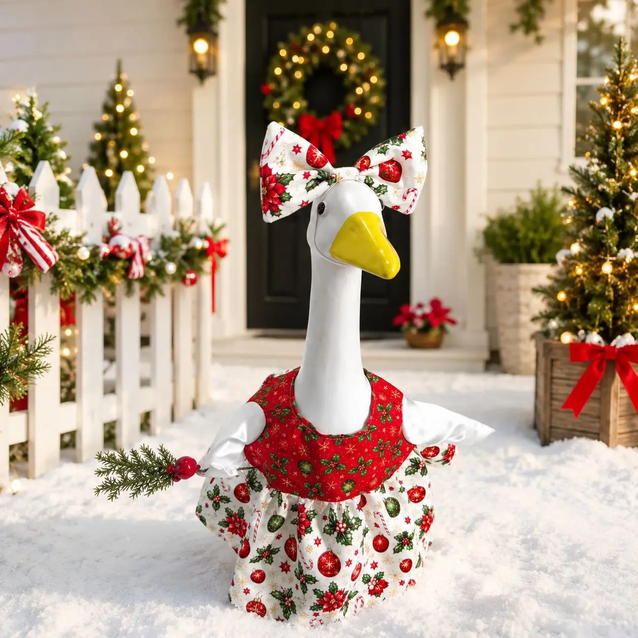 Porch Goose Costume Christmas Ruffle Dress Porch Goose Outfit Funny Xmas Lawn Goose Statue Yard Decor