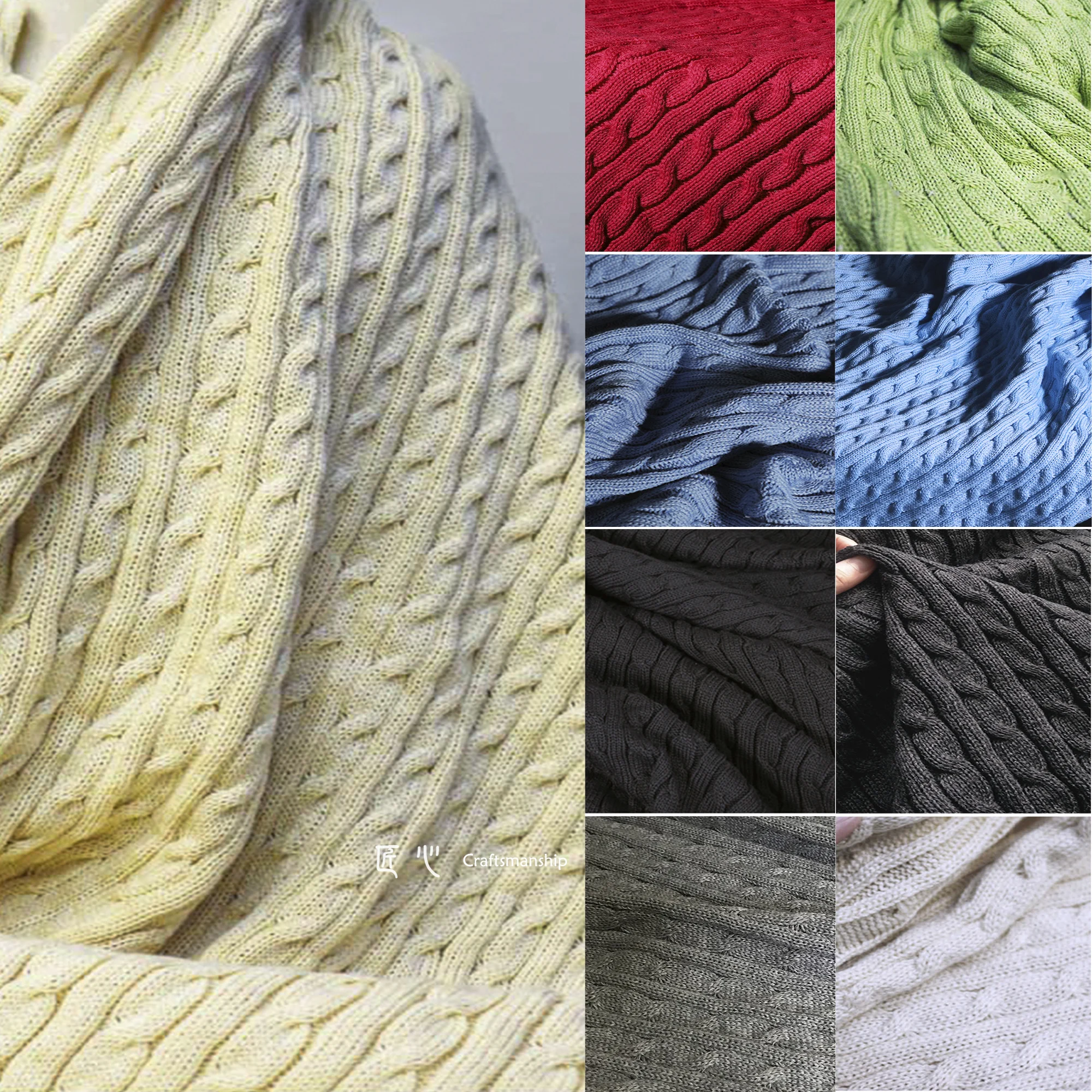 Super Thick Twist Knitted Wool Fabric Sweater Texture Heavy Thick Stick Stretch Knitted Clothing