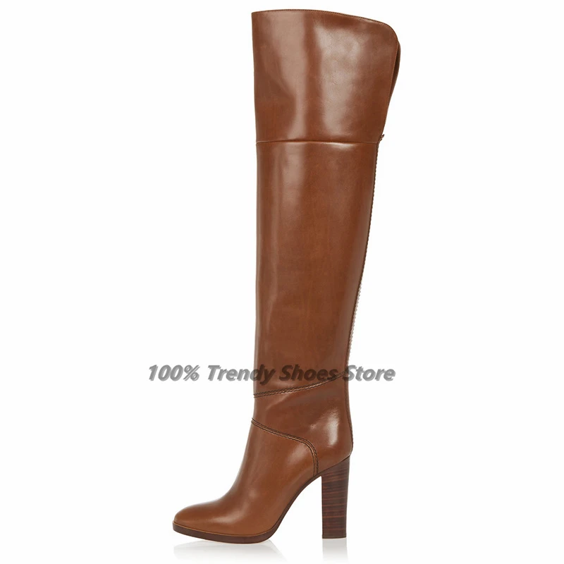 

Hot Selling Women's Brown High-Heeled Knee High Boots In Europe and America, Winter Cross-Border Foreign Trade