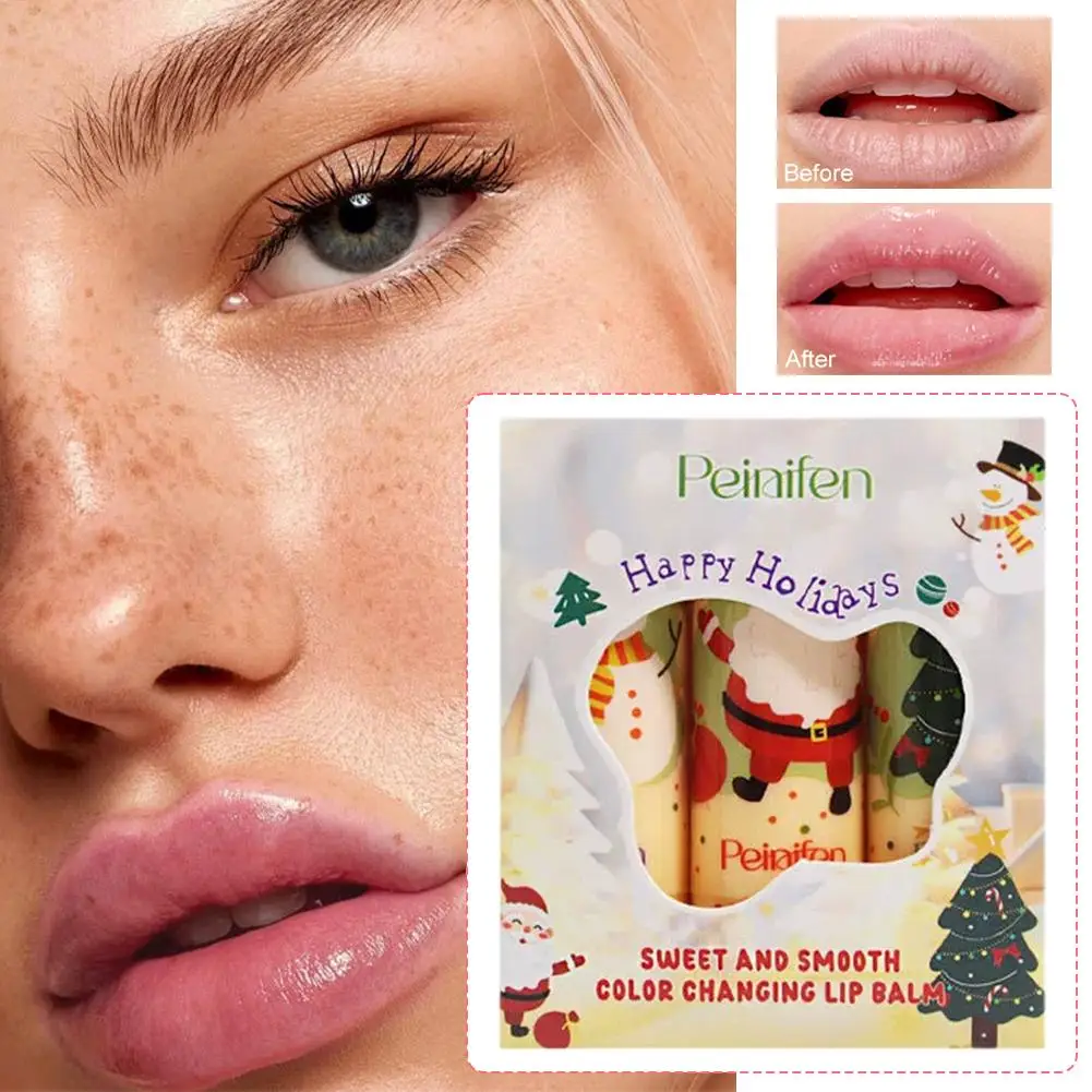 3pcs Temperature Color Changing ChristmasLipstick Set Long Clear Lips lip Cosmetics Change Color gloss Lasting S2Z0