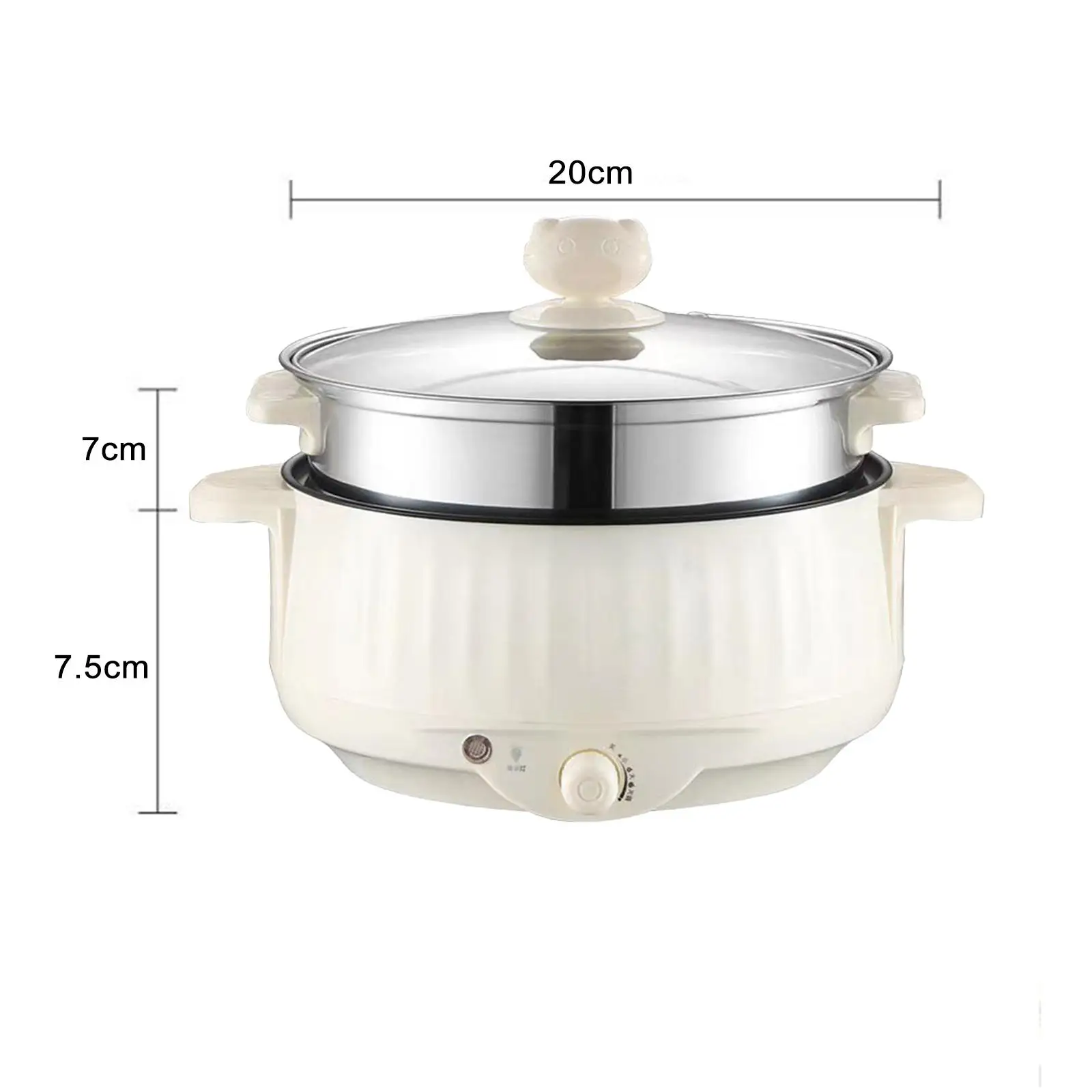 Electric Cooking Pot Nonstick 1.7L Stainless Steel Multifunctional 3 Gear Electric Skillet for Noodles Ramen Porridge Eggs