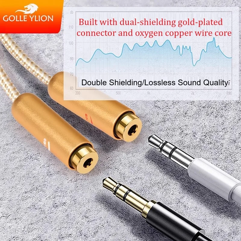 1/8'' Aux Jack 3.5mm Male To Dual 3.5mm Female Splitter Audio Cable for Phone Laptop Tablet PC Headphone Speaker Extension Cords