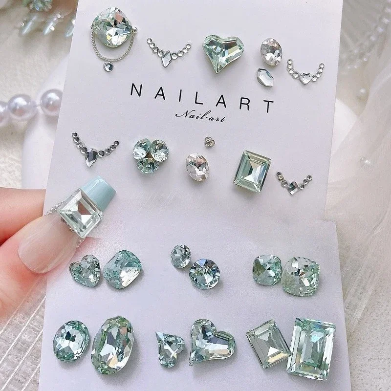 1Pc K9 Crystal Nail Rhinestone Light Pink Blue Multi-facet Irregular Pointed Back Fat Square  Heart Nail Charms For DIY Manicure