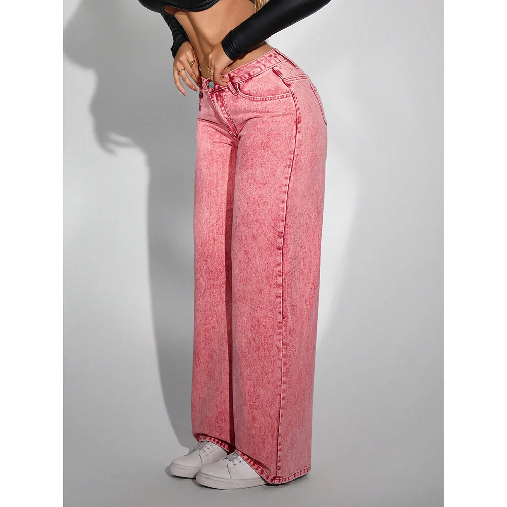 Jeans Dames Denim Wijde Pijpen Broek Vintage Rechte Broek Verontruste Gewassen Zakken Hoge Taille Streetwear 2025, Vloerlengte