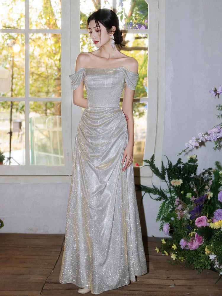 

Элегантное вечернее платье на одно плечо с пайетками для дня рождения, корейский стиль, легкое, изысканное, для подружек невесты, высококачественное