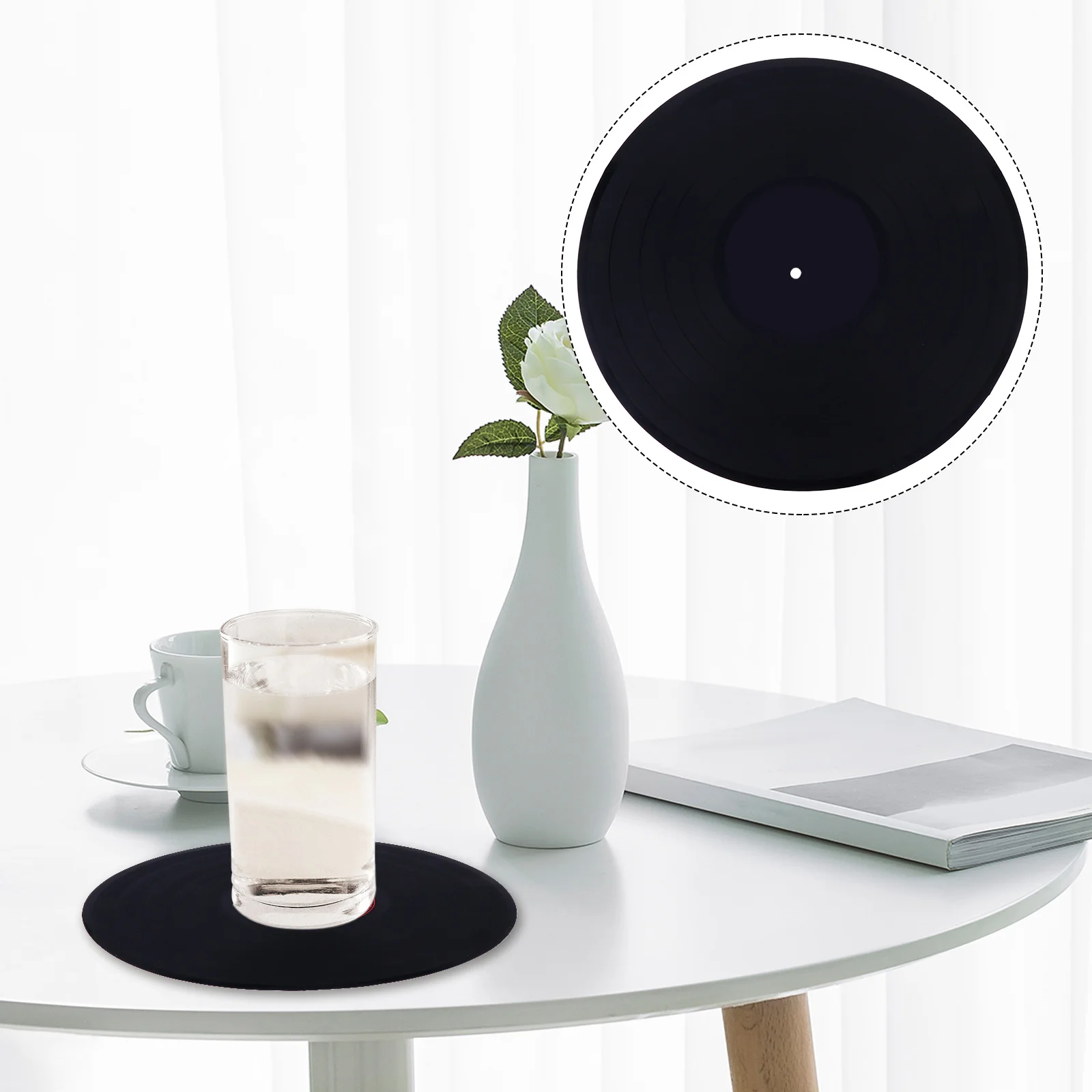 

1Pcs Silicone Placemat Retro Vinyl Record Heat Insulated Pad Anti Slip Cup Mat Table Mat for Kitchen Home