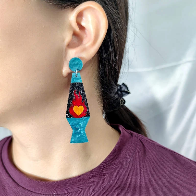 KUGUYS Lava Magma Earrings for Women Acrylic Shell Tone Skeleton Flame Jewelry Halloween Ghost Accessories